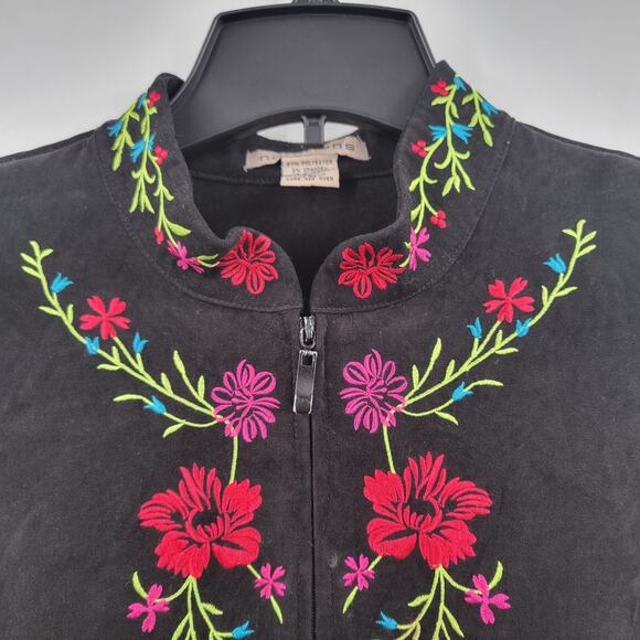 Notations zipper black jacket embroidered flowers size L - Picture 4 of 8